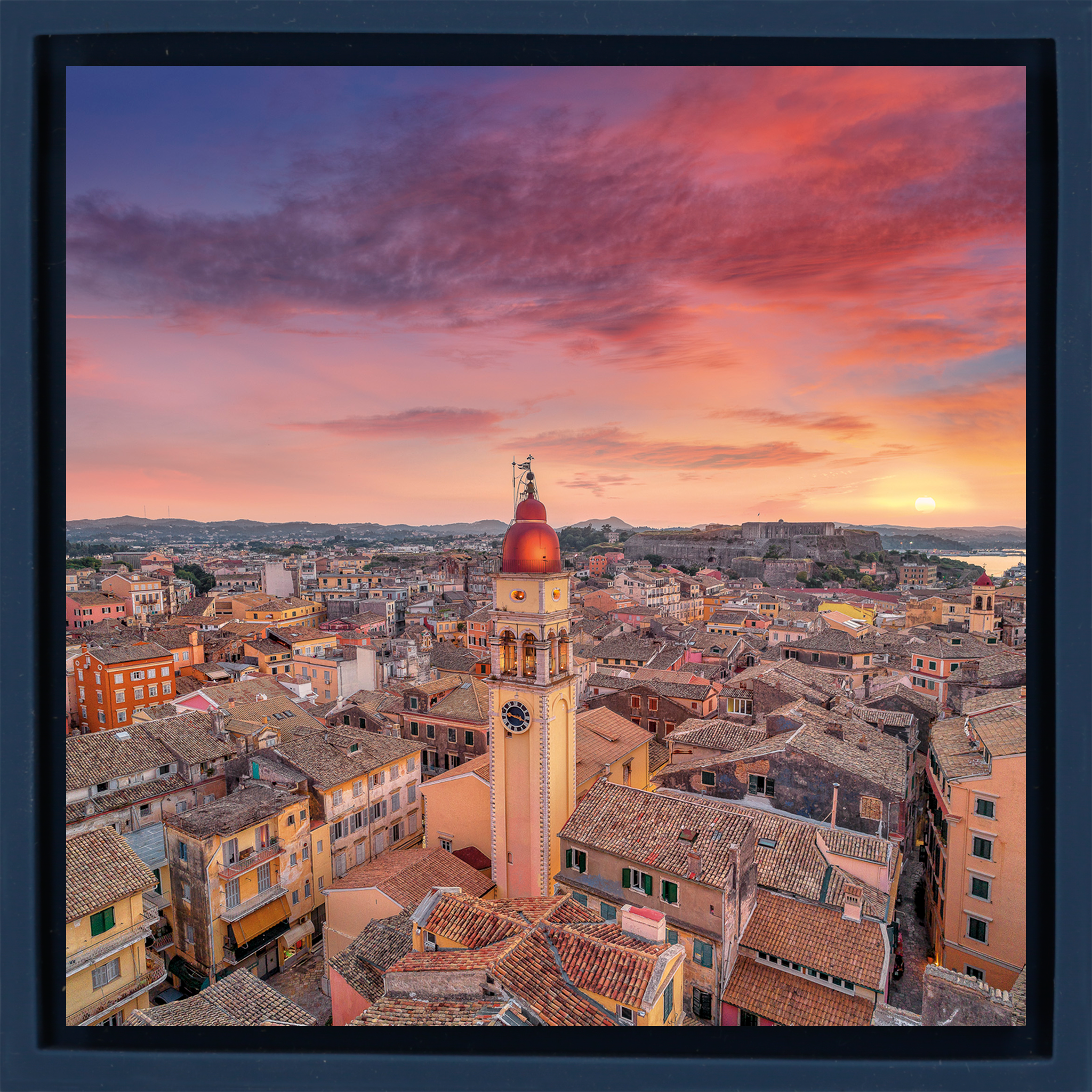 Saffron Sunset Over Corfu- Dark Blue Wrapp