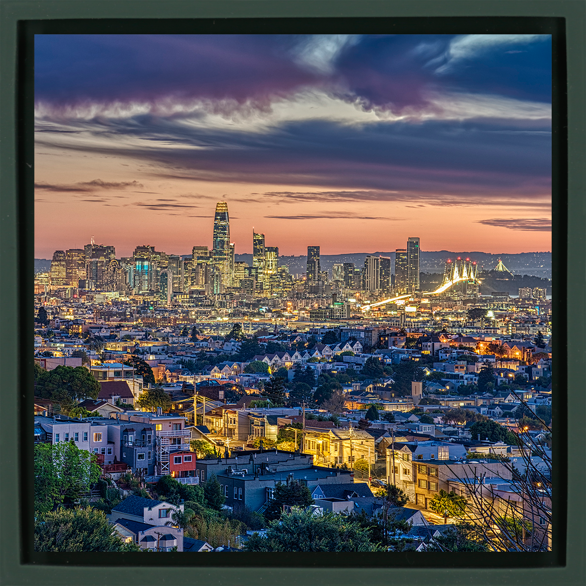 San Francisco City Sunrise - Donkergroene Wrapp