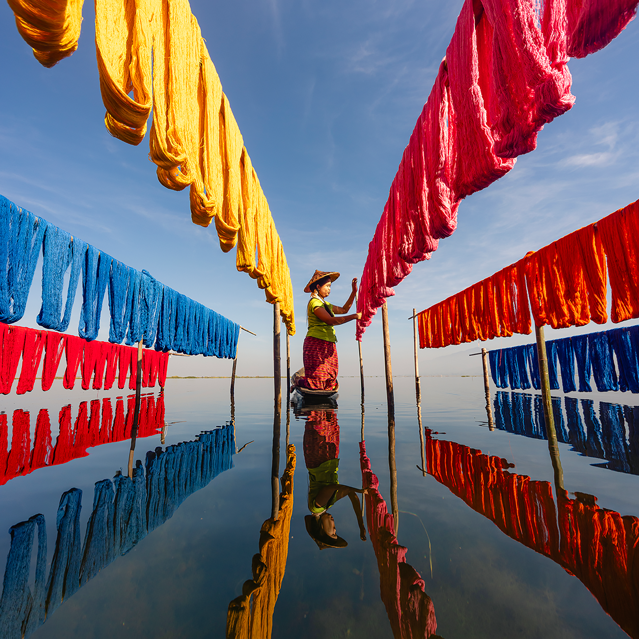 Drying Silk Inle Lake- Collection: Myanmar
